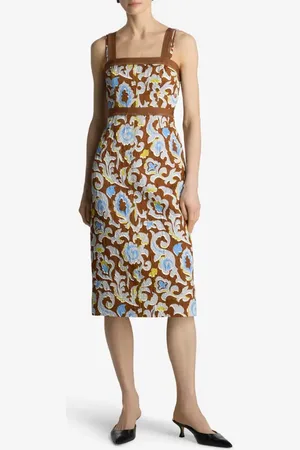 ST. JOHN Western Paisley Print Cotton Blend Matelass?? Dress in at Nordstrom, Size 12