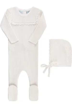 Feltman Brothers Ruffled Yoke Rib Footie & Bonnet Set in at Nordstrom, Size 0-3M