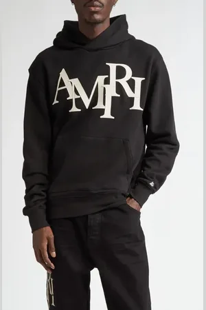 AMIRI Oversize Staggered Logo Pullover Hoodie in at Nordstrom, Size Small