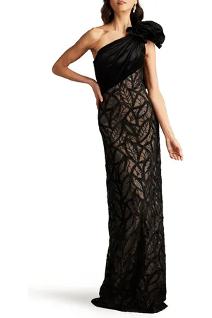 Tadashi Shoji Flower Detail Sequin Lace One-Shoulder Gown in at Nordstrom, Size 14