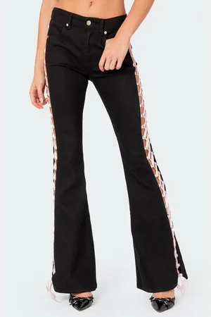 Edikted Lace-Up Flare Jeans in at Nordstrom, Size X-Small