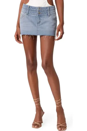 Edikted Double Waist Denim Miniskirt in at Nordstrom, Size X-Small