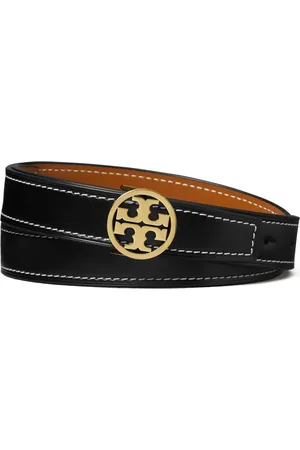 Tory Burch 1-Inch Miller Reversible Leather Belt in Black /Whiskey /Gold at Nordstrom, Size X-Small