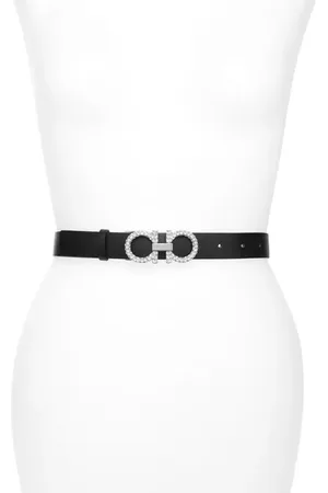 Salvatore Ferragamo Double Gancio Crystal Buckle Leather Belt in at Nordstrom, Size 80