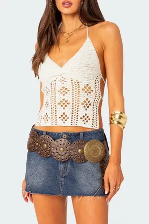 Edikted Jada Crochet Open Back Halter Top in at Nordstrom, Size X-Small