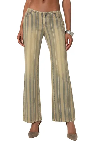 Edikted Eternity Pinstripe Low Rise Flare Jeans in at Nordstrom, Size Medium