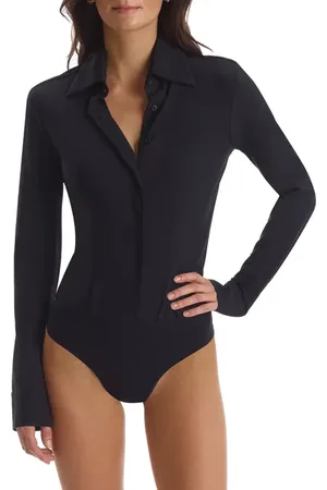Commando Classic Long Sleeve Button-Down Thong Bodysuit in at Nordstrom, Size Small