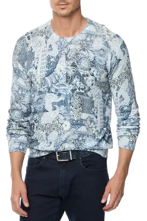 Robert Graham Valtos Mosaic Paisley Cotton & Linen Sweater in at Nordstrom, Size X-Large