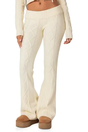 Edikted Ray Cable Stitch Knit Flare Sweater Pants in at Nordstrom, Size X-Small