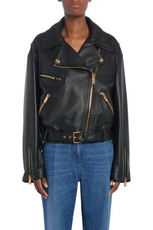VERSACE Lambskin Leather Biker Jacket in at Nordstrom, Size 2 Us