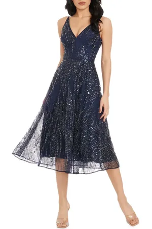 Dress The Population Elisa Fit & Flare Sequin Tulle Cocktail Dress in at Nordstrom, Size X-Small