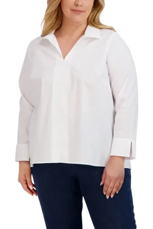 Foxcroft Agnes Smocked Cuff Blouse in at Nordstrom, Size 1X