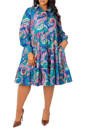 BUXOM COUTURE Floral Long Sleeve Shirtdress in at Nordstrom, Size 3 X