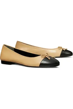 Tory Burch Cap Toe Ballet Flat in Ginger Shortbread /Black at Nordstrom, Size 5