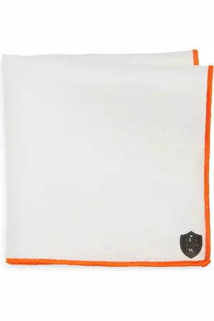 CLIFTON WILSON White Linen Pocket Square with Orange Trim in at Nordstrom