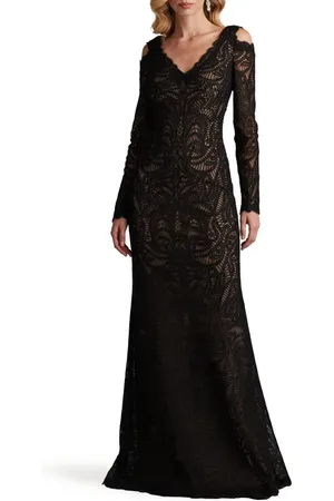 Tadashi Shoji Cold Shoulder Long Sleeve Velvet Lace Gown in at Nordstrom, Size 2