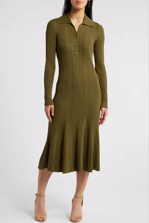 Julia Jordan Variegated Rib Long Sleeve Midi Sweater Dress in at Nordstrom, Size Small