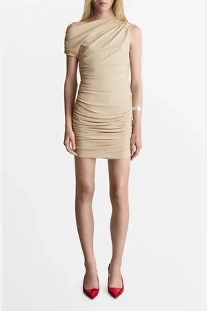 MANGO Asymmetric Ruched Sleeveless Dress in at Nordstrom, Size 8