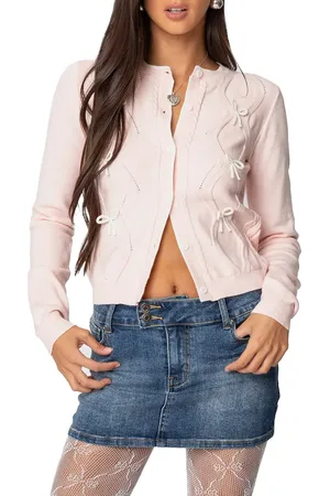Edikted Contrast Bow Cardigan in at Nordstrom, Size Small