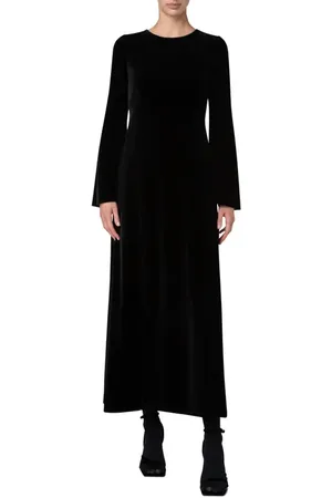 AKRIS Long Sleeve Soft Techno Velvet Midi Dress in at Nordstrom, Size 2