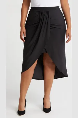 24Seven Comfort Apparel Draped Wrap Skirt in at Nordstrom, Size 2X