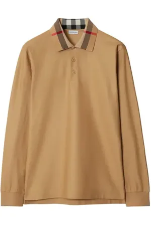 Burberry Long-sleeve Check Collar Cotton Polo Shirt in at Nordstrom, Size X-Small