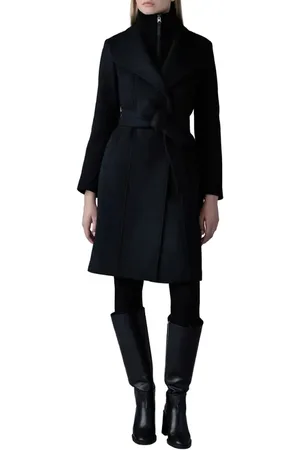 Mackage Norita Belted Double Face Wool Coat with Wool Blend Bib in at Nordstrom, Size X-Small
