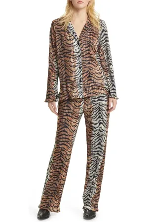 Dressed in Lala Tiger Long Sleeve Pliss?? Top & Pants Set in at Nordstrom, Size Small