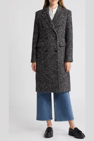 Sam Edelman Reefer Double Breasted Herringbone Tweed Coat in at Nordstrom, Size 0
