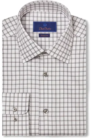 David Donahue Regular Fit Check Cotton Twill Dress Shirt in at Nordstrom, Size 16 - 36