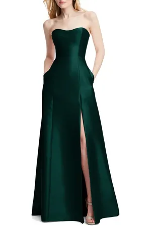 Alfred Sung Strapless Satin A-Line Gown in at Nordstrom, Size 2