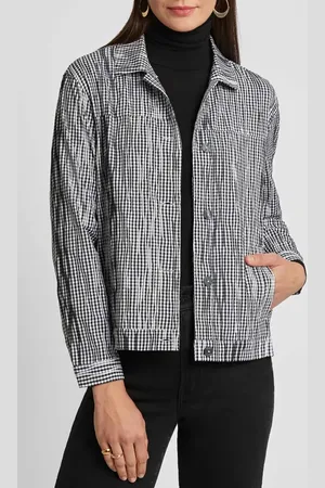 Foxcroft Thelma Crinkle Cotton Blend Gingham Jacket in at Nordstrom, Size X-Small