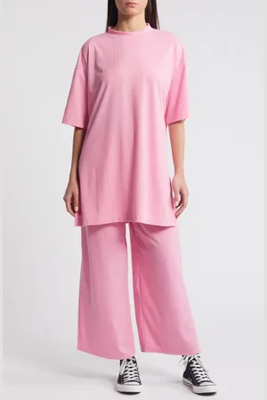 Dressed in Lala Lex Rib Oversize T-Shirt & High Waist Crop Pants in at Nordstrom, Size X-Small