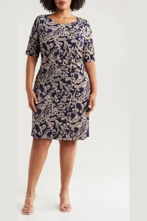 Connected Apparel Paisley Sheath Dress in at Nordstrom, Size 14W