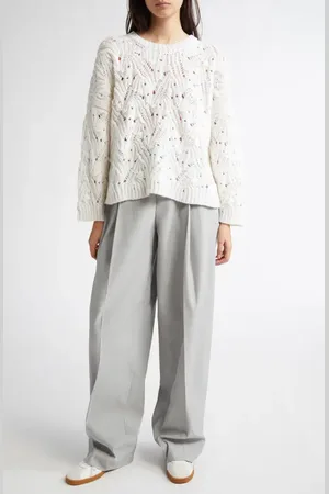Johnstons Of Elgin Slouch Lace Stitch Cashmere Sweater in at Nordstrom, Size Small