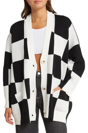 Dressed in Lala Love You Oversize Checkerboard Cardigan in Black White Check at Nordstrom, Size Small