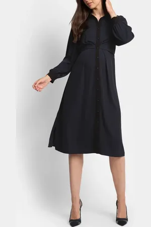 Séraphine Pleated Waist Long Sleeve Maternity/Nursing Shirtdress in at Nordstrom, Size 6