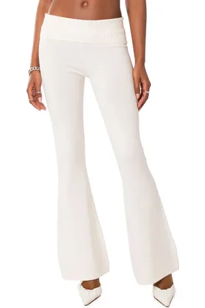 Edikted Desiree Foldover Waist Knit Flare Pants in at Nordstrom, Size X-Small
