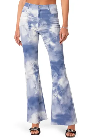 Edikted Saint Printed Flare Jeans in at Nordstrom, Size X-Small