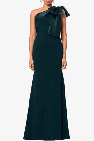 Betsy & Adam Bow One-Shoulder Crepe Mermaid Gown in at Nordstrom, Size 10