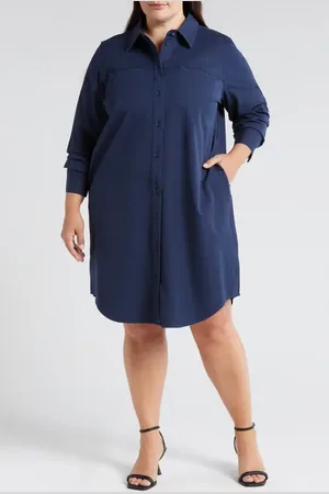 UNIVERSAL STANDARD Carefree Long Sleeve Cotton Blend Twill Shirtdress in at Nordstrom, Size 2Xl