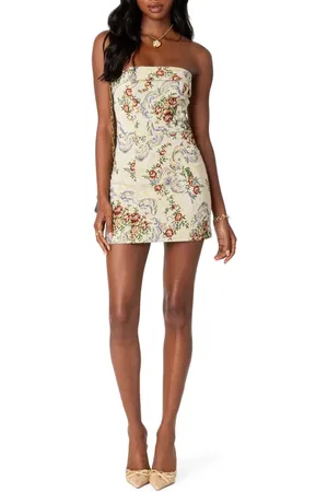 Edikted Floral Tapestry Lace-Up Back Strapless Minidress in at Nordstrom, Size X-Small