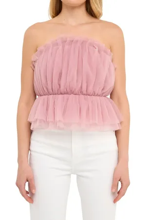 Endless Rose Strapless Tulle Peplum Top in at Nordstrom, Size X-Small