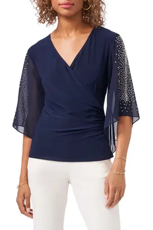 Chaussmoi Embellished Sleeve Surplice Blouse in at Nordstrom, Size Small