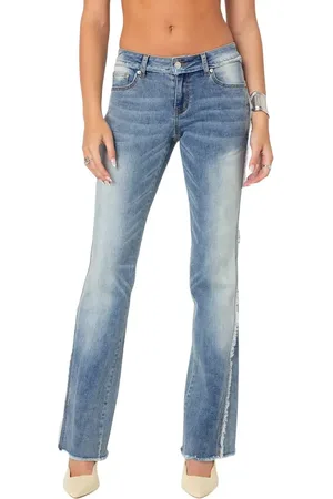 Edikted Distressed Frayed Low Rise Flare Jeans in at Nordstrom, Size Small
