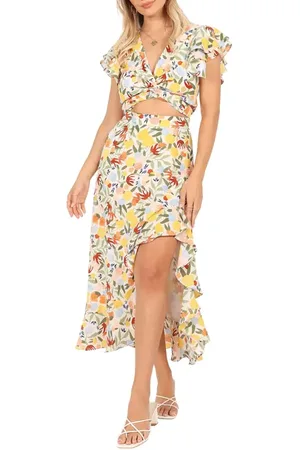 Petal & Pup Lucia Floral Crop Top & Asymmetric Midi Skirt Set in at Nordstrom, Size X-Small