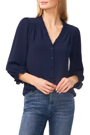 CE&CE Ruffle V-Neck Blouse in at Nordstrom, Size X-Small