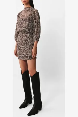 MANGO Drape Ruched Three-Quarter Sleeve Blouson Dress in at Nordstrom, Size 8
