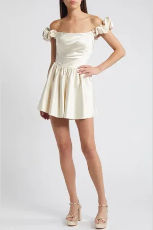 LOVESHACKFANCY Cailey Off the Shoulder Satin Minidress in at Nordstrom, Size 2