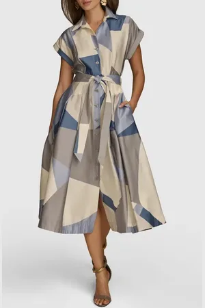 Donna Karan Geo Colorblock Belted Midi Shirtdress in at Nordstrom, Size 2